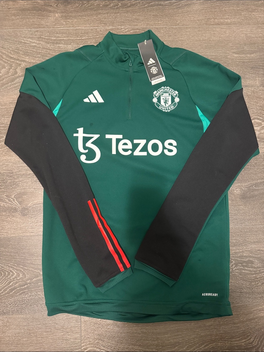 adidas Green and Black Manchester United Half-Zip Training Sweater